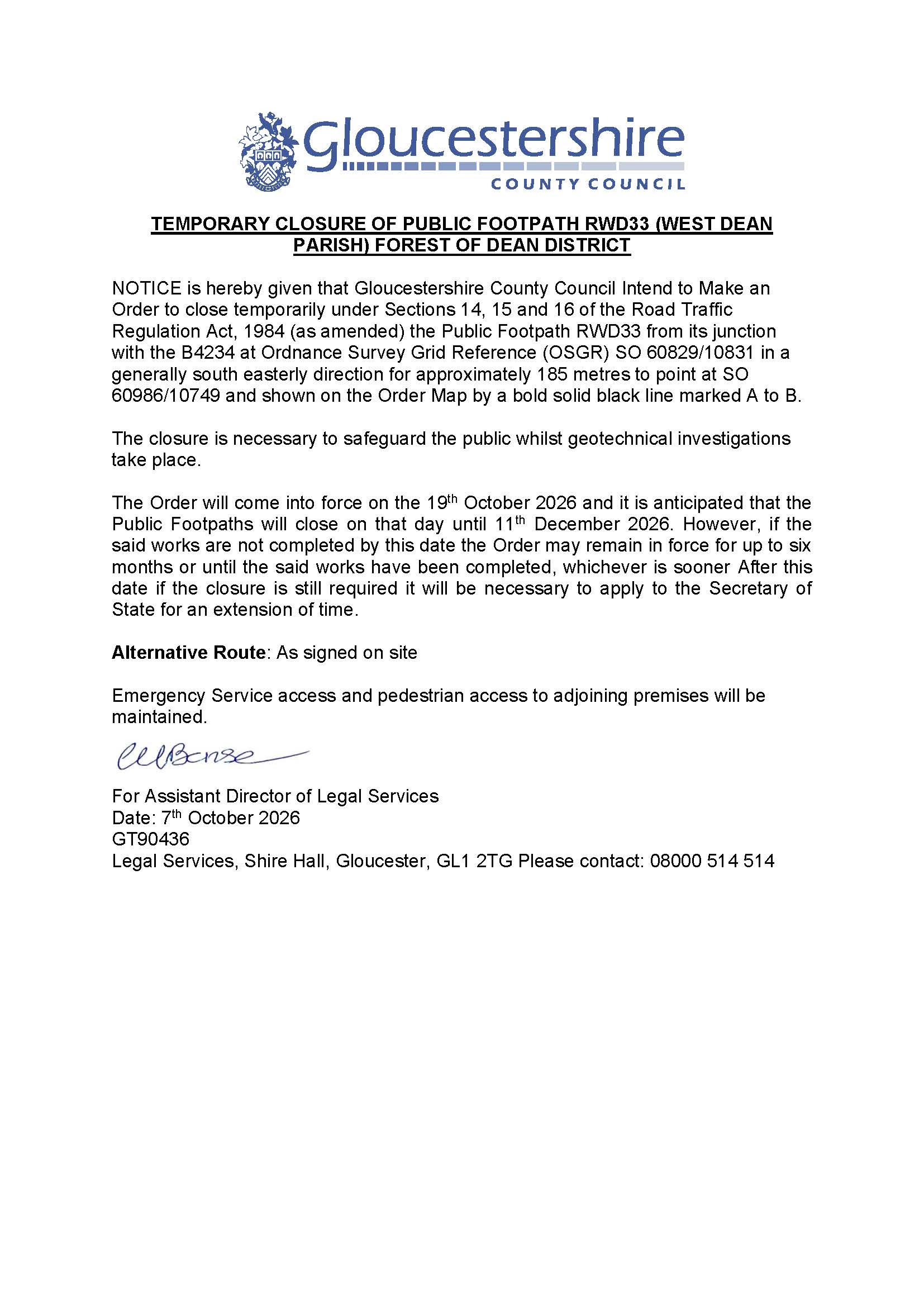 Cannop Ponds footpath closure notice 19th October - 11th December